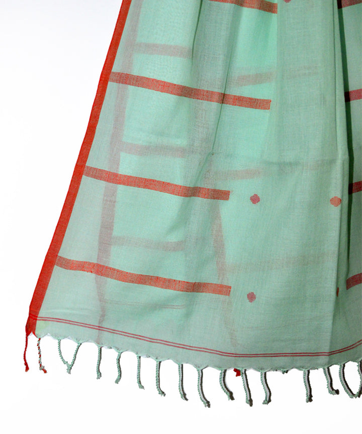 Light green maroon handwoven cotton jamdani stole