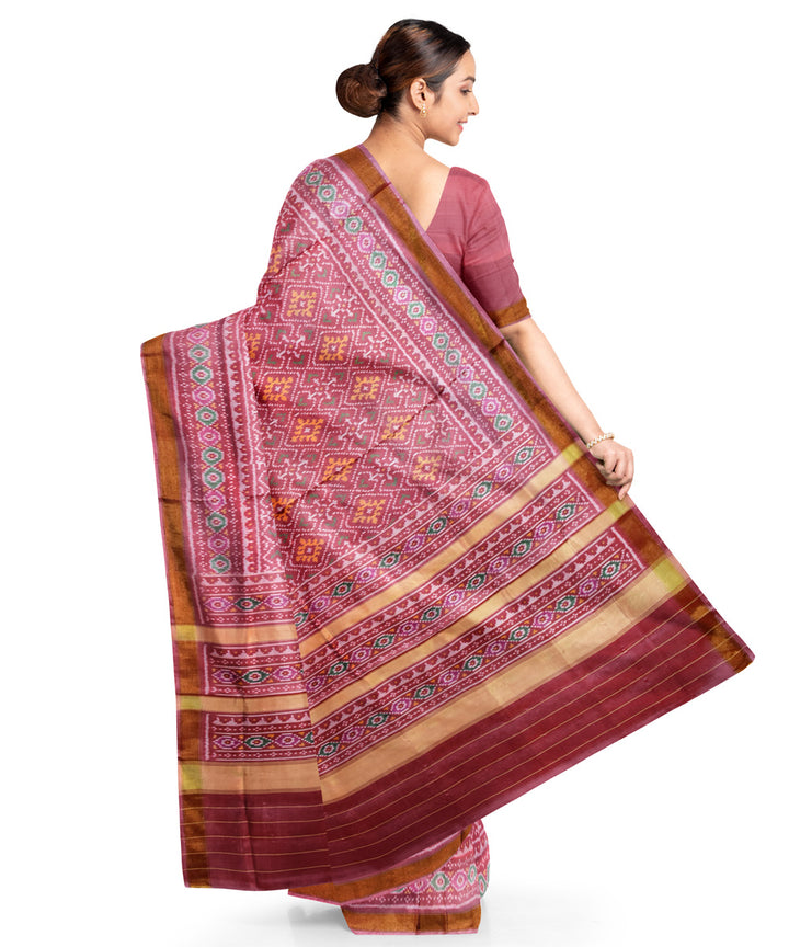 Peach maroon silk handloom patola saree