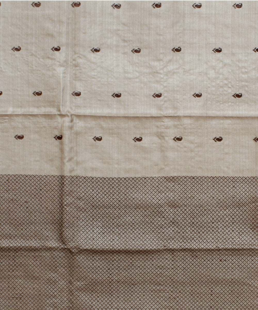 Beige black handwoven kosa tussar silk saree