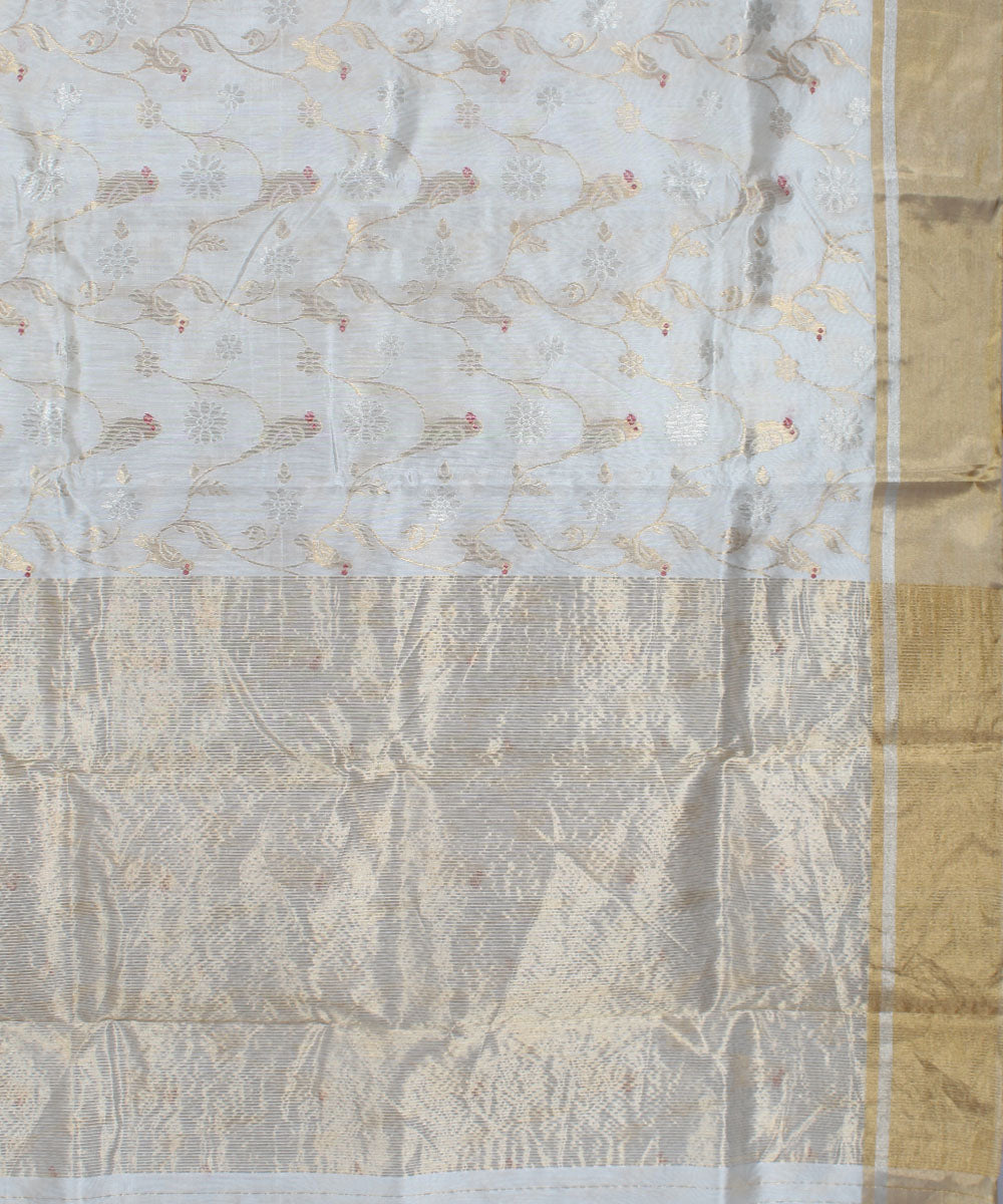 White handwoven cotton silk chanderi saree