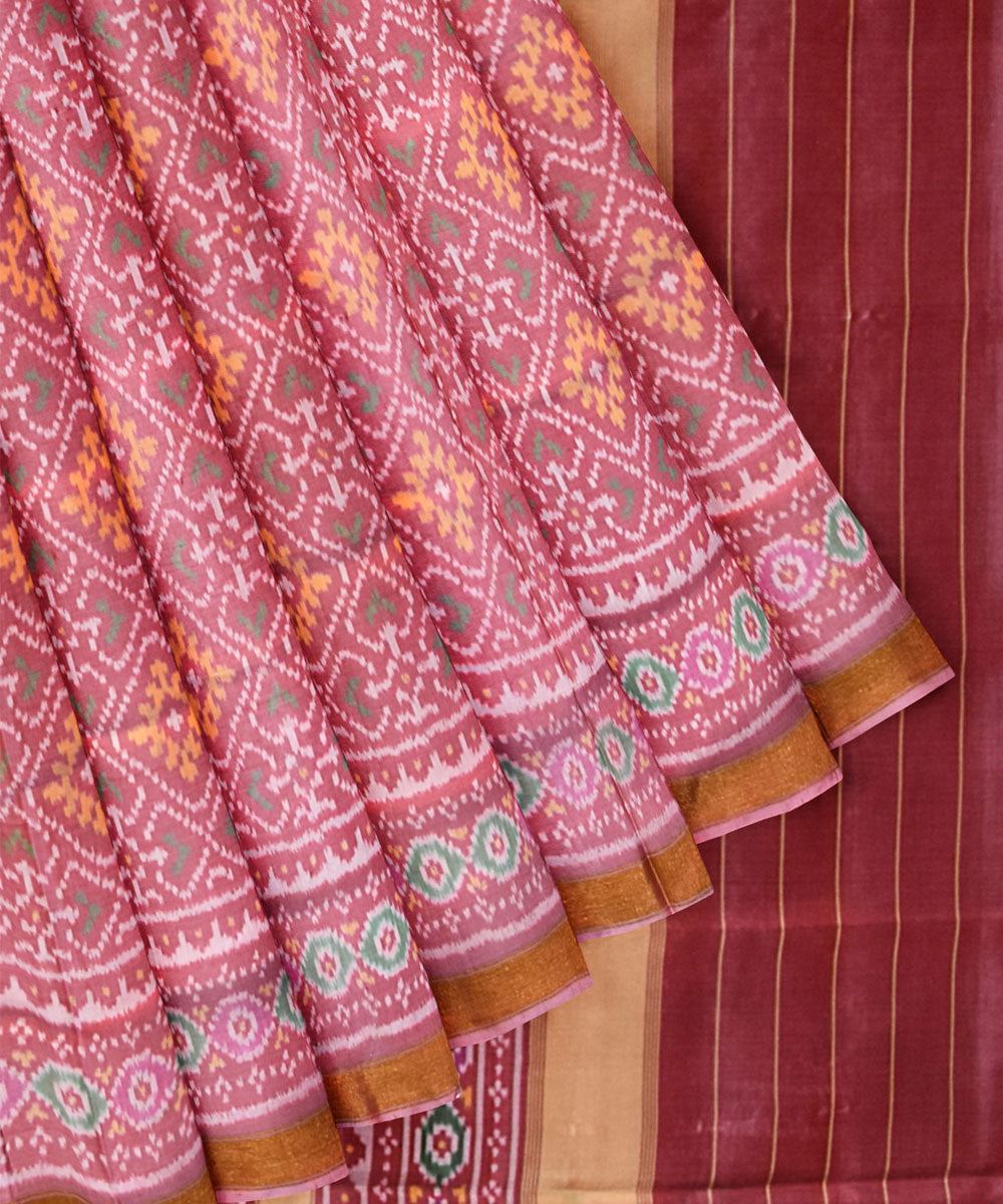 Peach maroon silk handloom patola saree