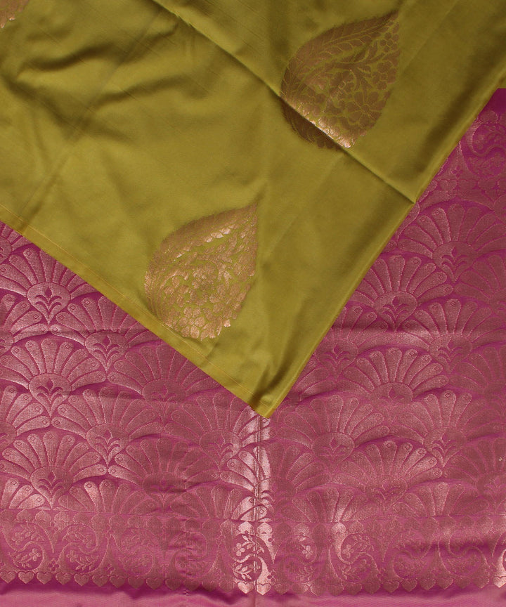 Olive green pink handwoven Karnataka soft silk saree