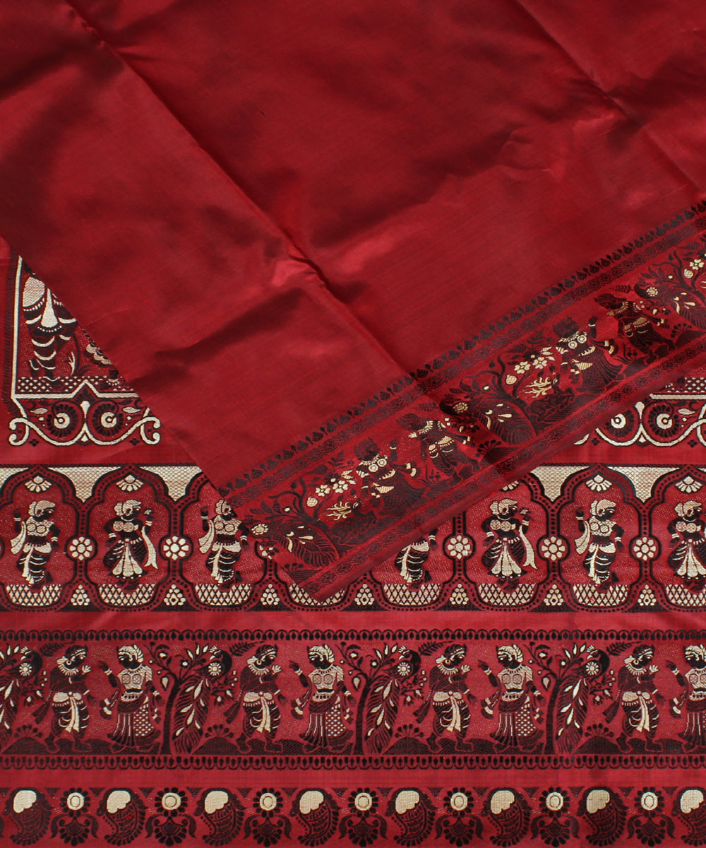 Wine pink handwoven silk baluchari saree