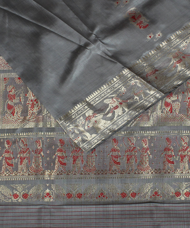 Grey handwoven silk swarnachari baluchari saree