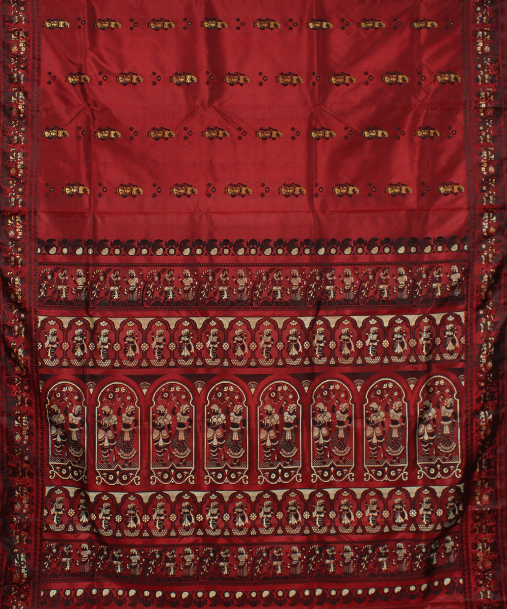 Wine pink handwoven silk baluchari saree