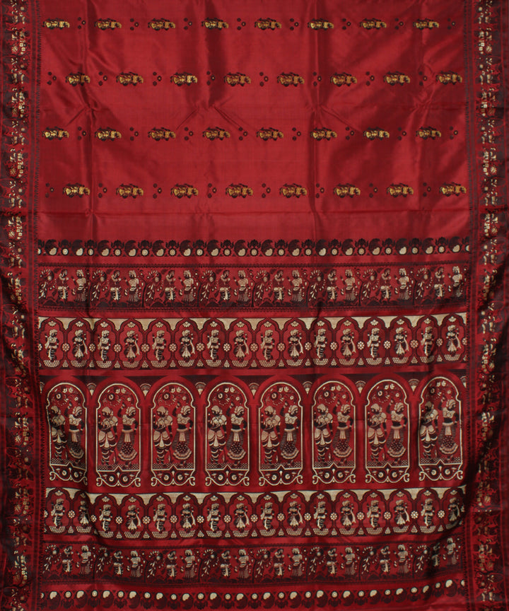 Wine pink handwoven silk baluchari saree