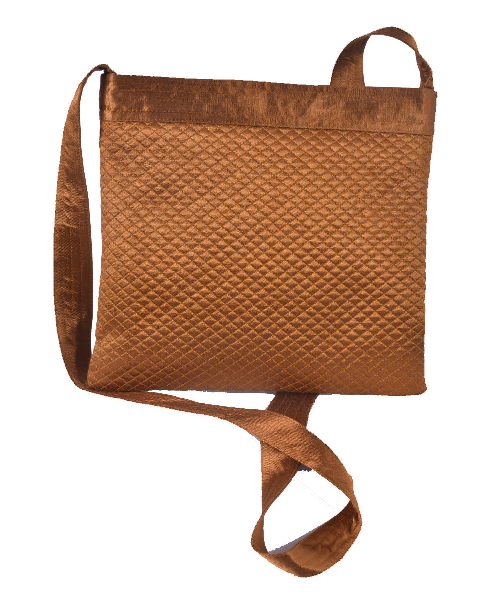 Coffee brown hand embroidered mashroo cross body bag