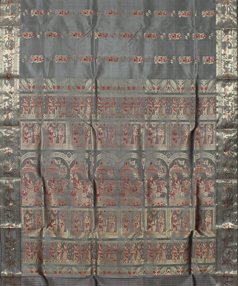 Grey handwoven silk swarnachari baluchari saree