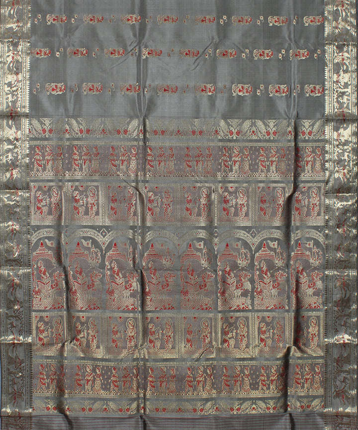 Grey handwoven silk swarnachari baluchari saree