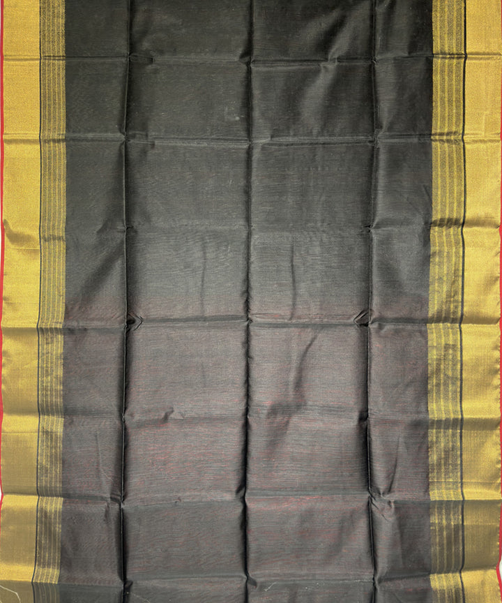 Black red stripes handwoven cotton silk maheshwari saree