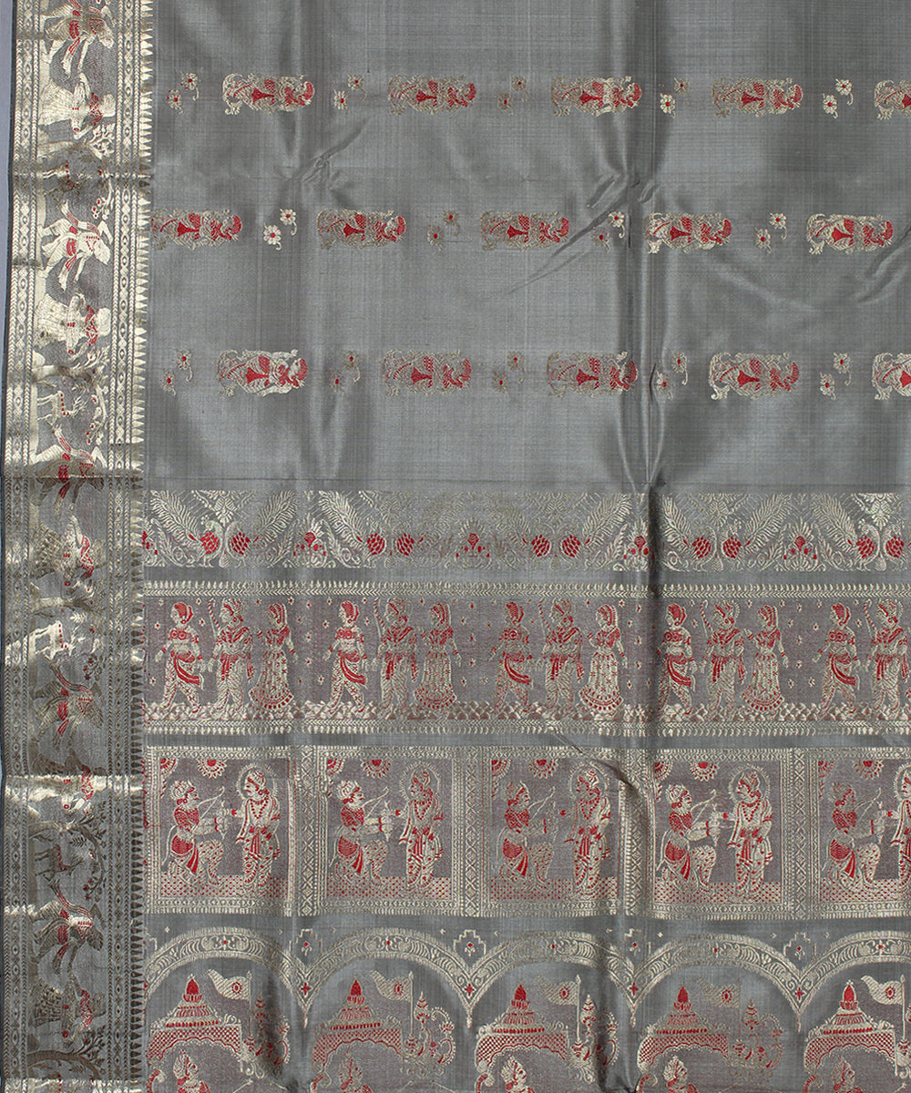 Grey handwoven silk swarnachari baluchari saree