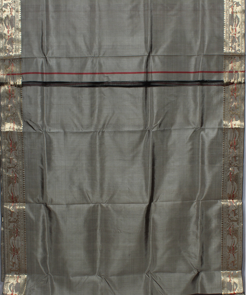 Grey handwoven silk swarnachari baluchari saree