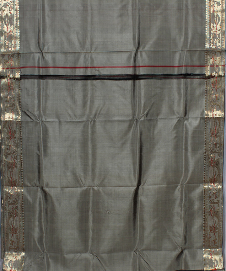 Grey handwoven silk swarnachari baluchari saree