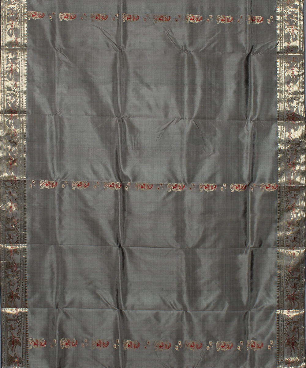 Grey handwoven silk swarnachari baluchari saree