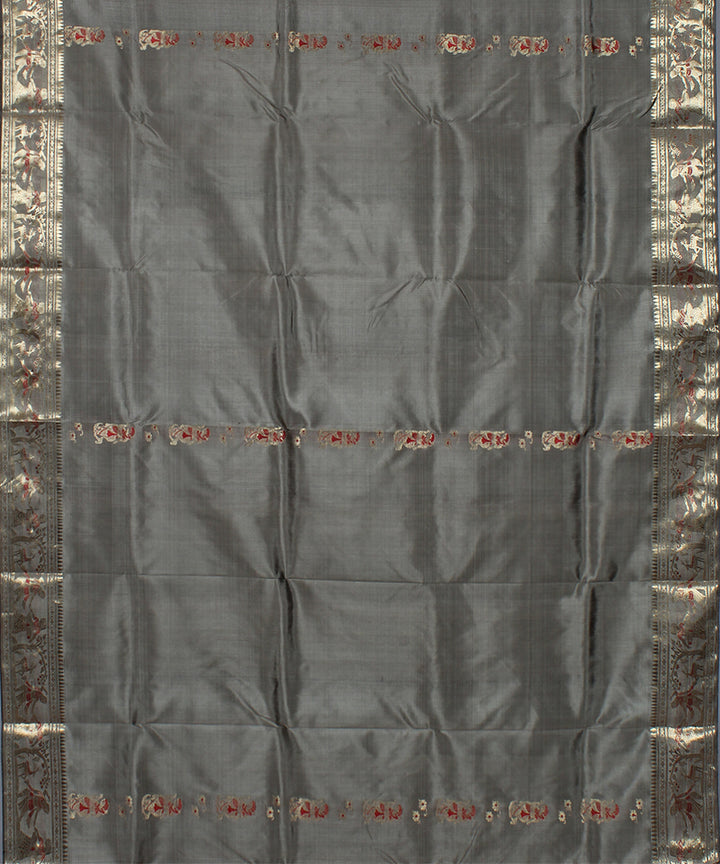 Grey handwoven silk swarnachari baluchari saree