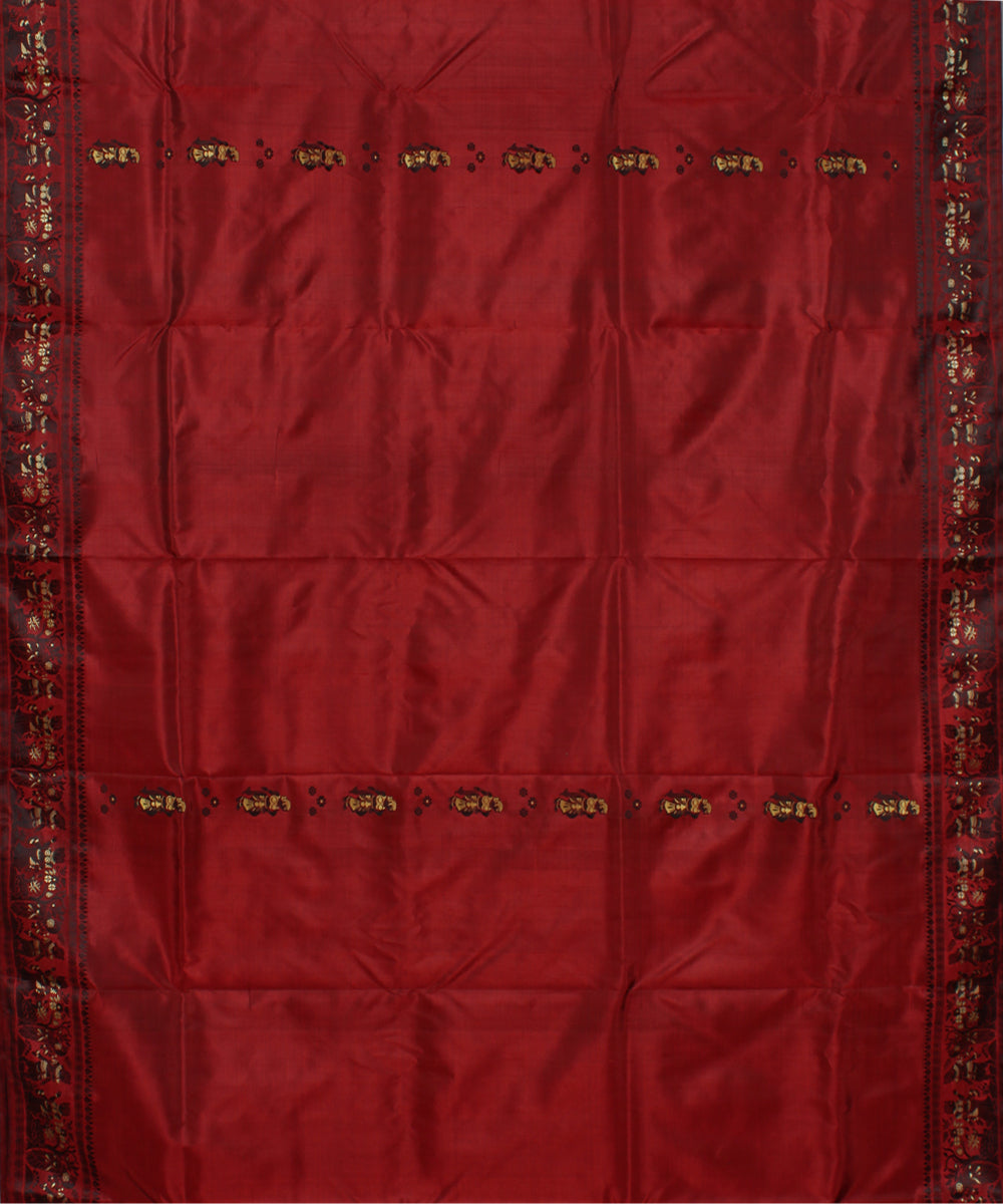 Wine pink handwoven silk baluchari saree