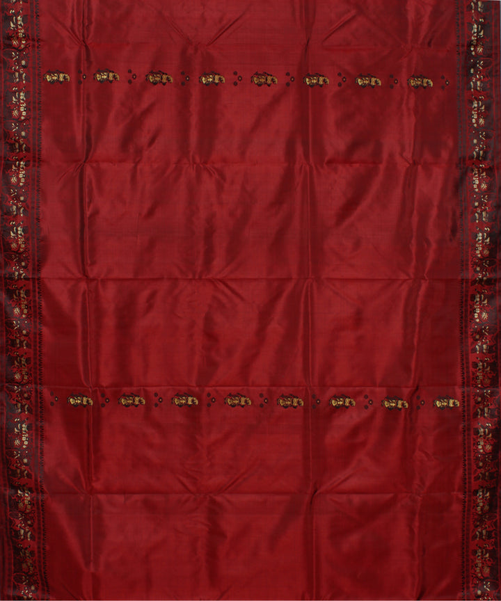 Wine pink handwoven silk baluchari saree