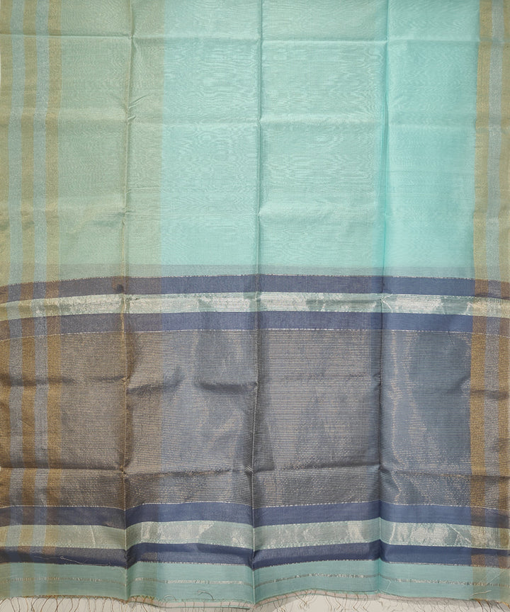 Sky blue stripes handwoven cotton silk maheshwari saree