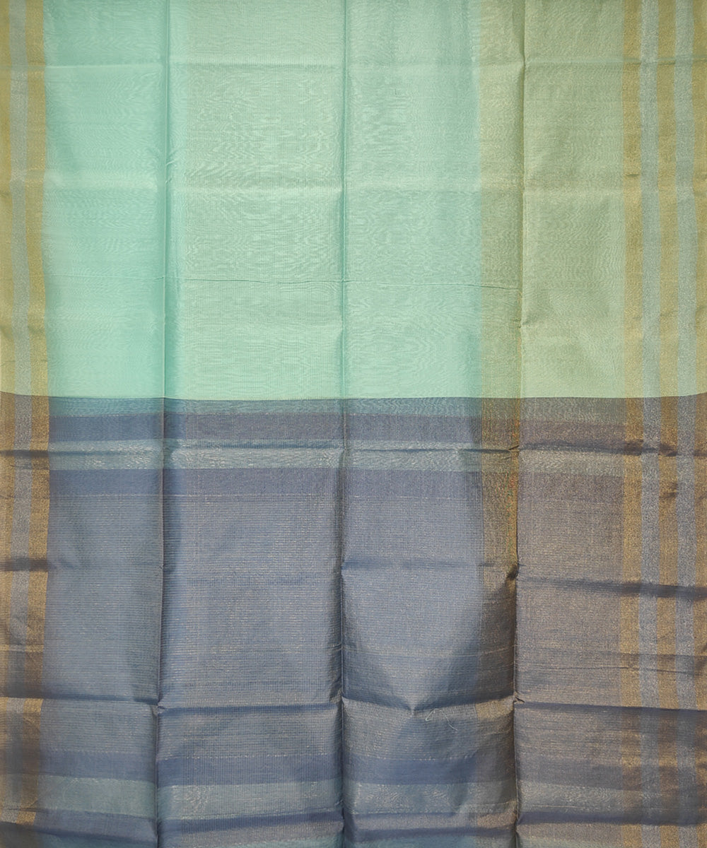 Sky blue stripes handwoven cotton silk maheshwari saree