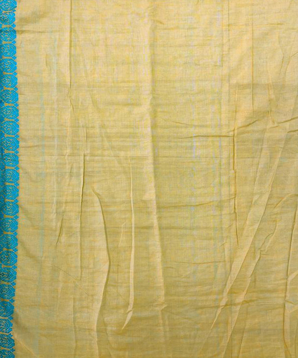 Yellow beige with sky blue handloom cotton assam saree