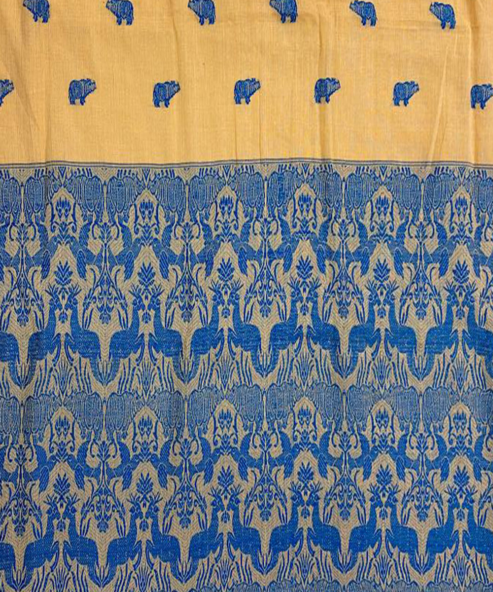 Beige blue handloom cotton assam saree