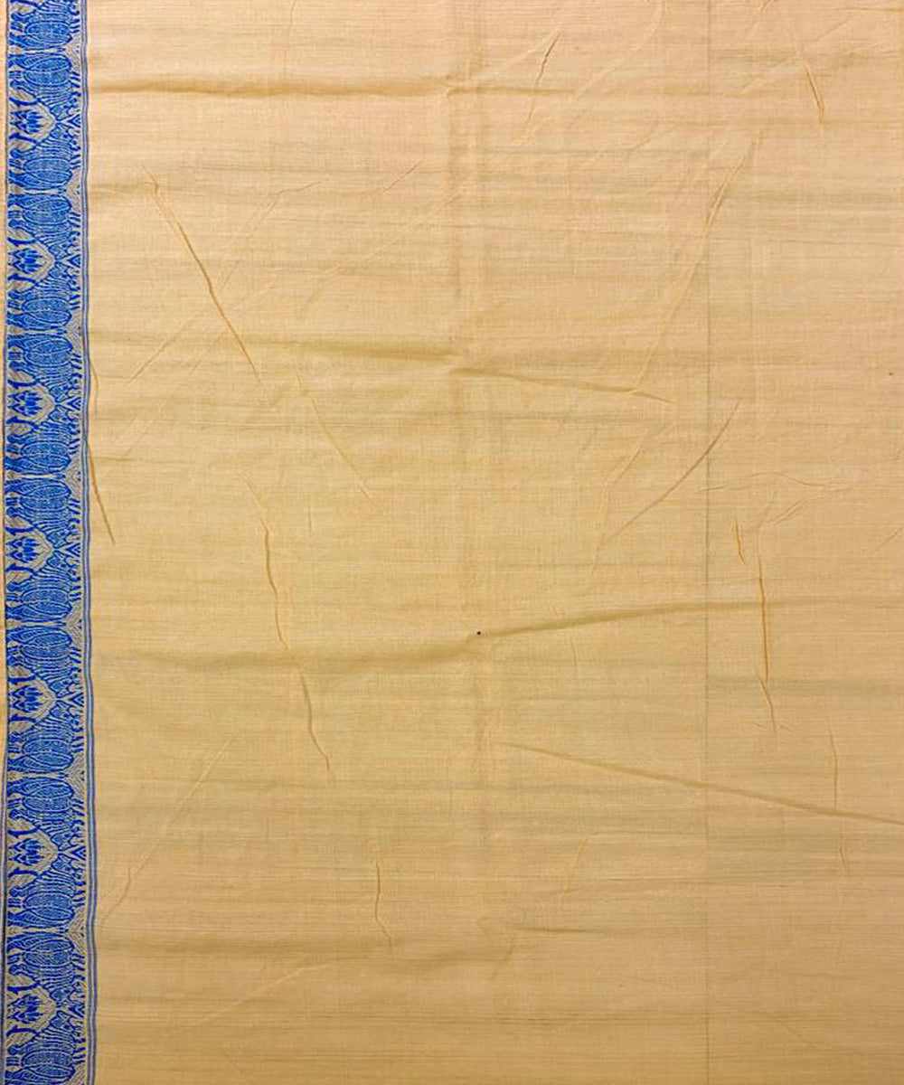 Beige blue handloom cotton assam saree