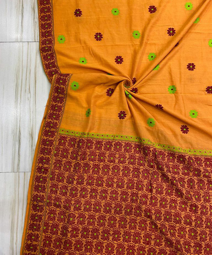 Yellow maroon handloom cotton assam saree