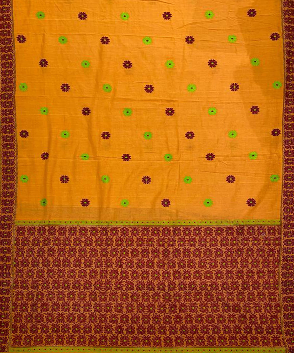 Yellow maroon handloom cotton assam saree