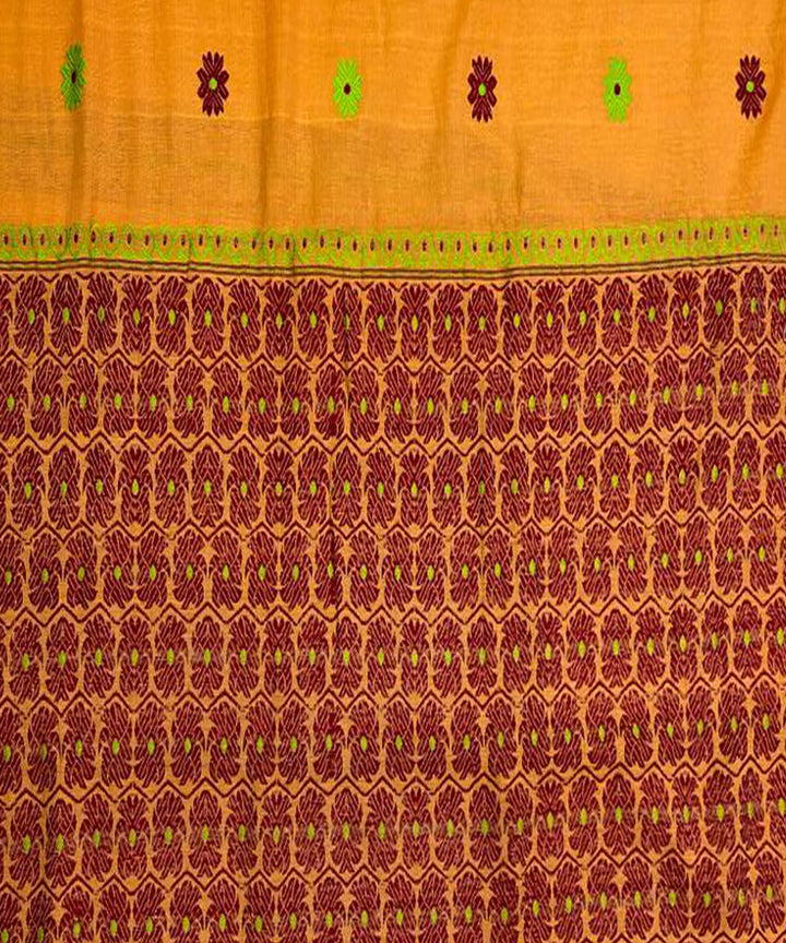 Yellow maroon handloom cotton assam saree