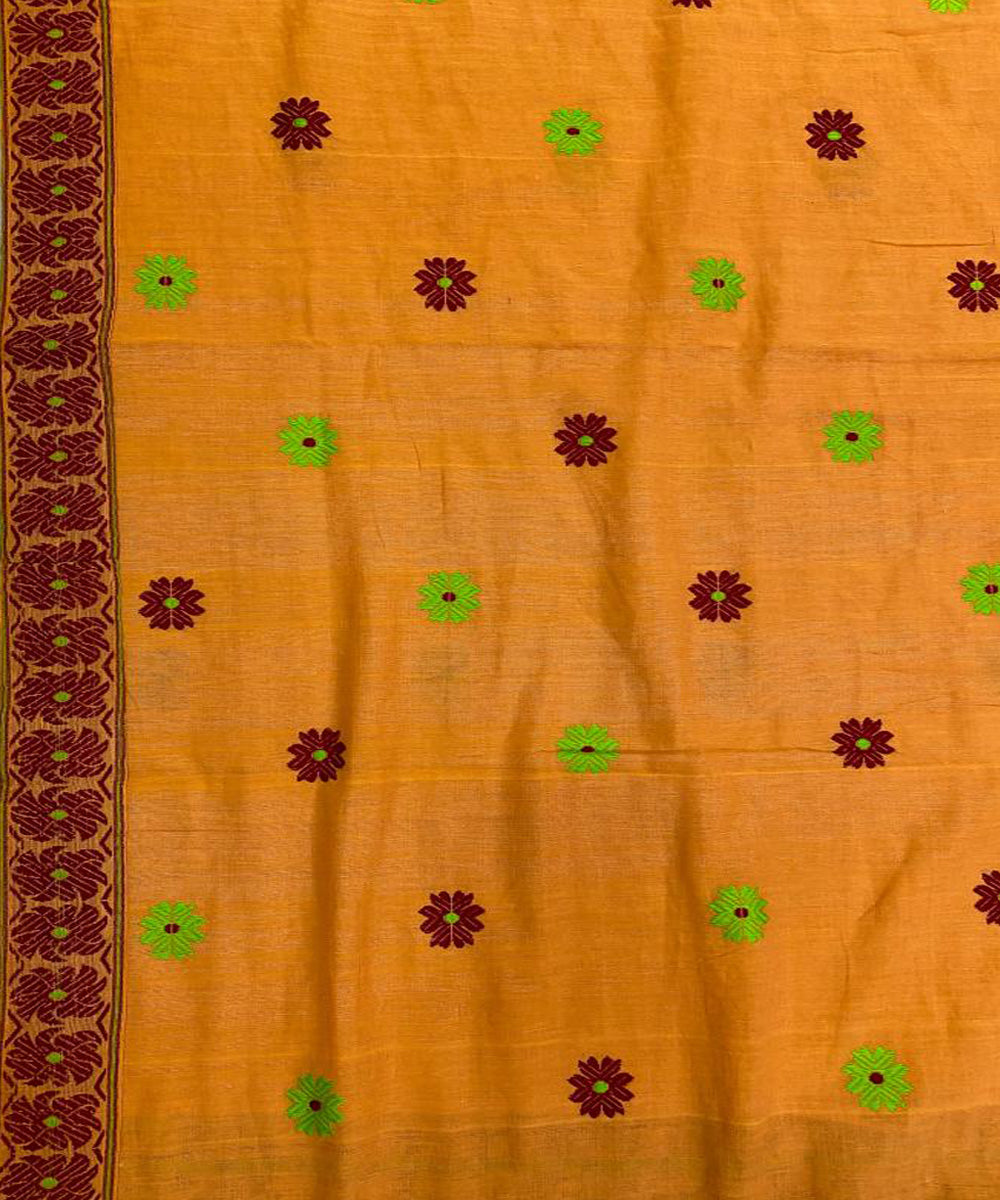 Yellow maroon handloom cotton assam saree