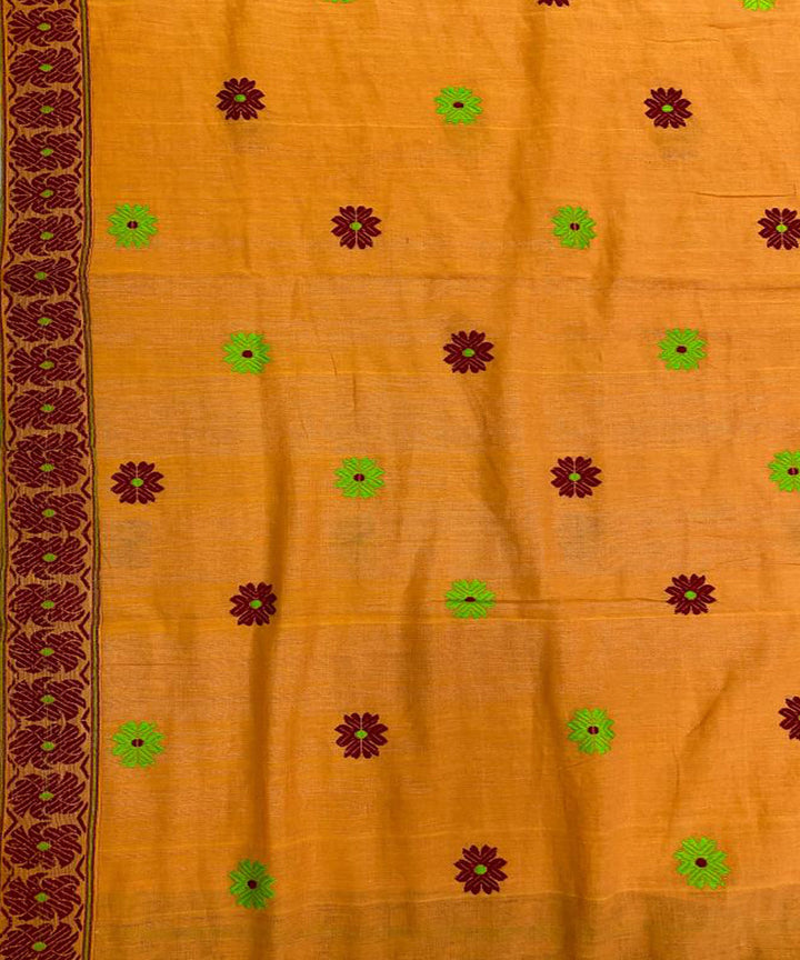 Yellow maroon handloom cotton assam saree