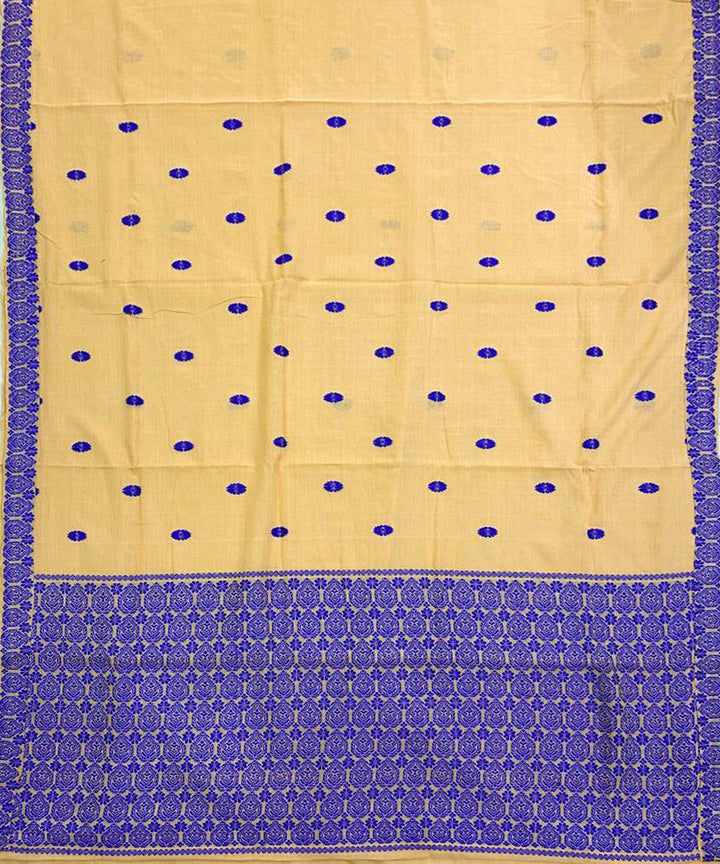 Cream blue handloom cotton assam saree