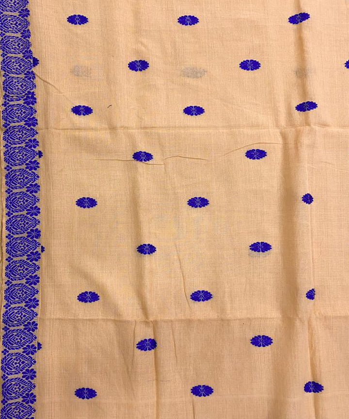 Cream blue handloom cotton assam saree