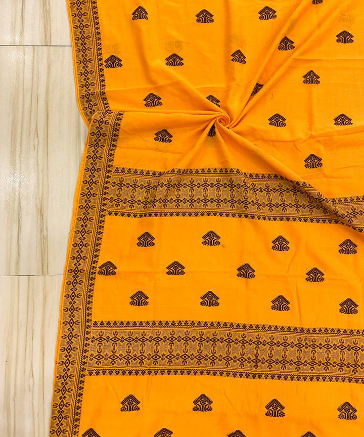 Yellow black handloom cotton assam saree