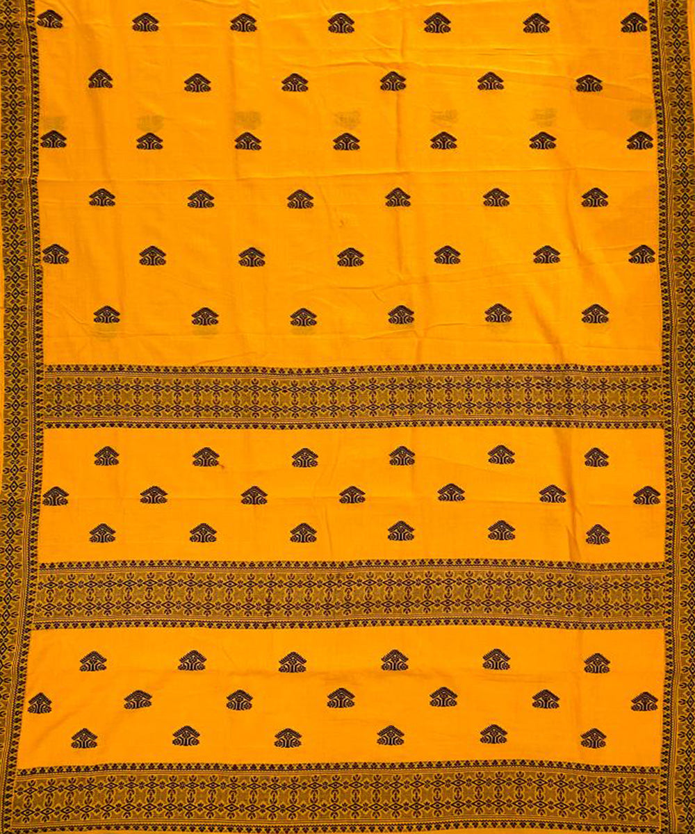 Yellow black handloom cotton assam saree