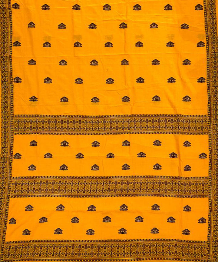 Yellow black handloom cotton assam saree