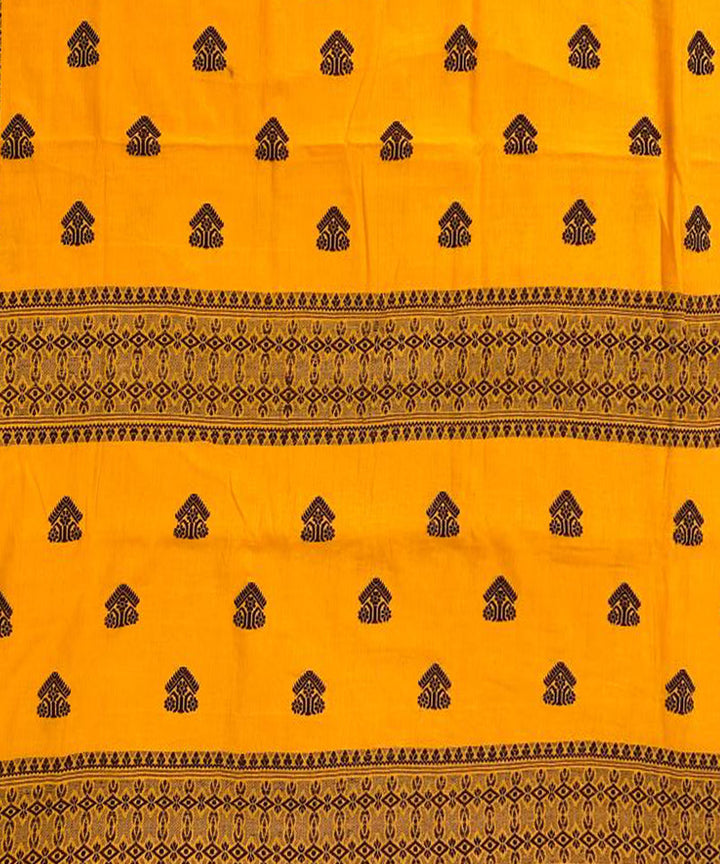 Yellow black handloom cotton assam saree