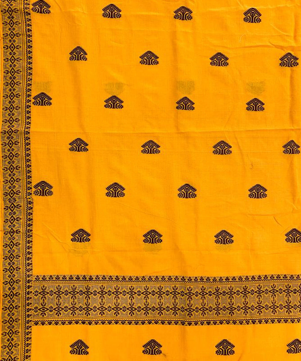 Yellow black handloom cotton assam saree