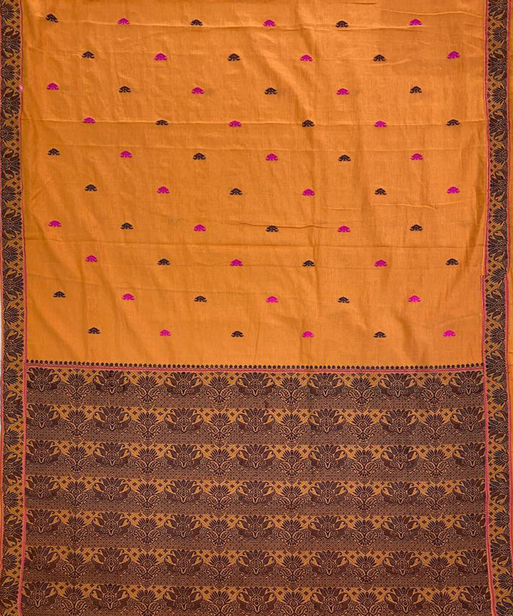 Brown black handloom cotton assam saree