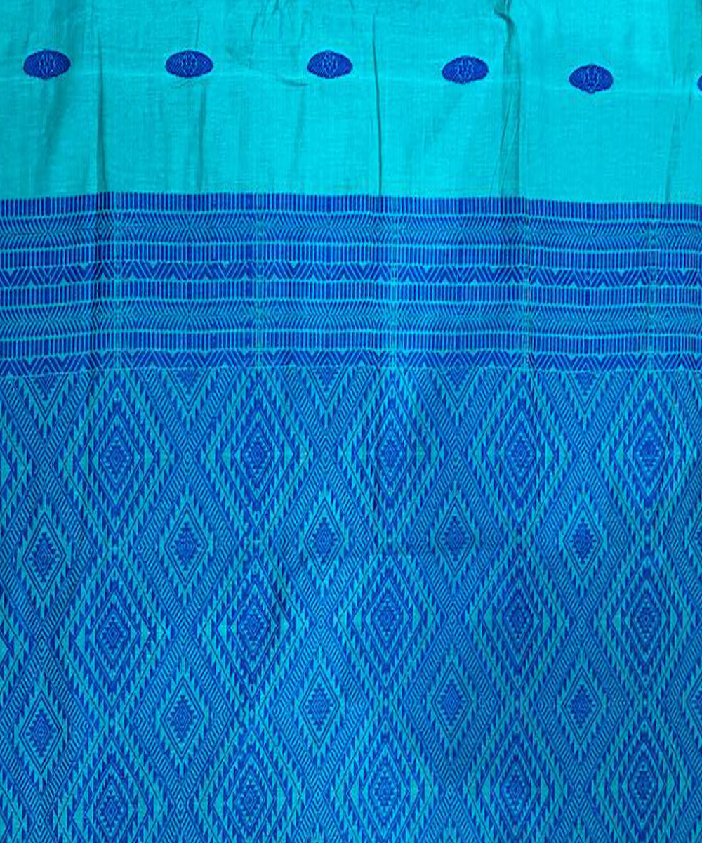 Cyan blue handloom cotton assam saree
