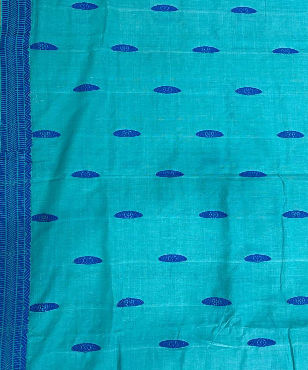 Cyan blue handloom cotton assam saree