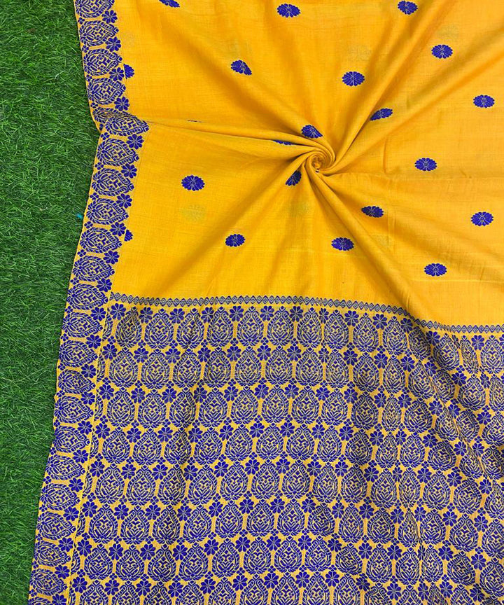 Yellow blue handloom cotton assam saree