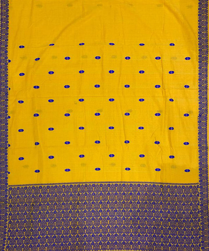 Yellow blue handloom cotton assam saree