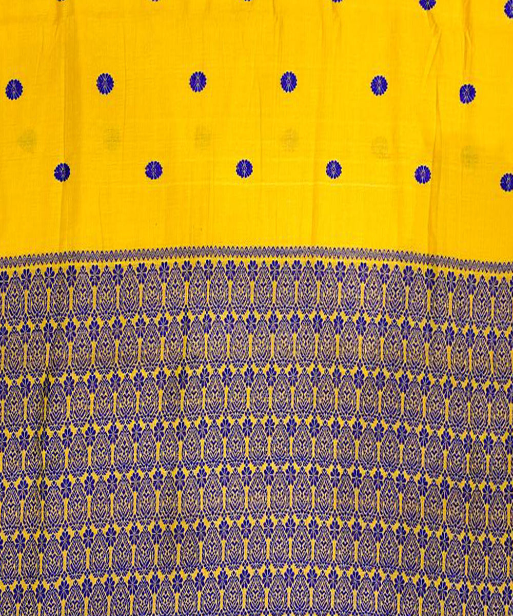 Yellow blue handloom cotton assam saree