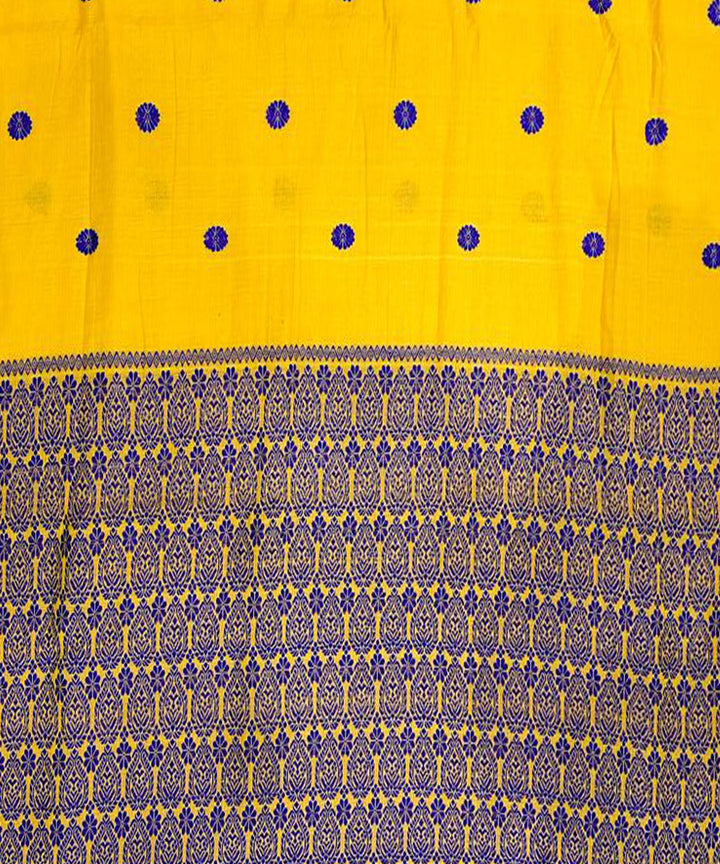 Yellow blue handloom cotton assam saree