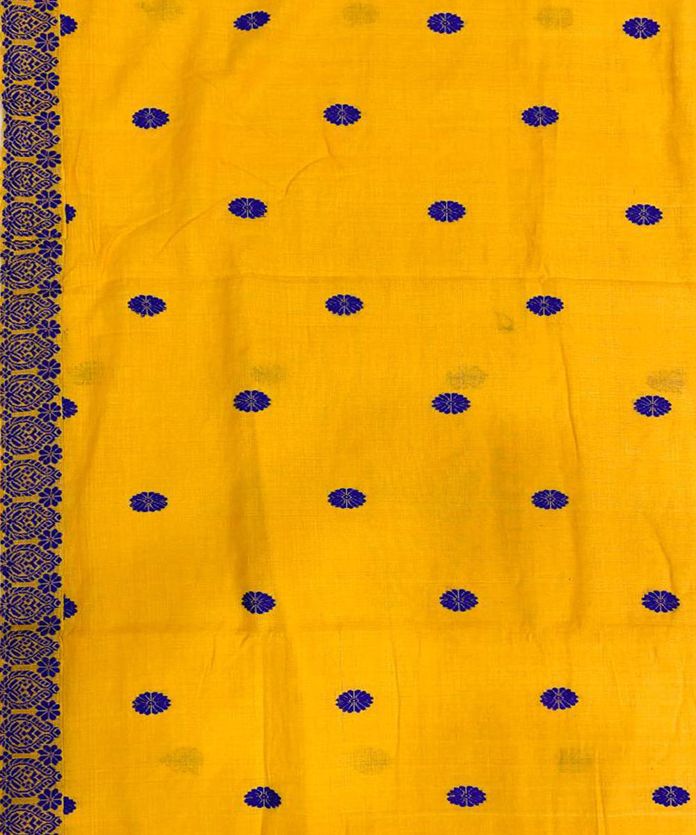 Yellow blue handloom cotton assam saree