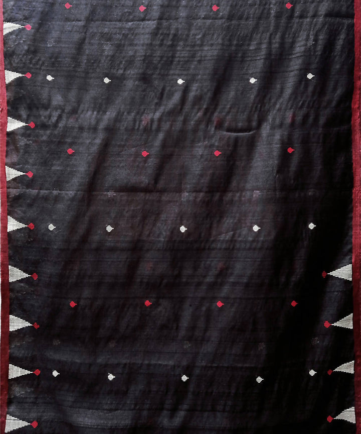 Black white handwoven extra weft tussar silk saree