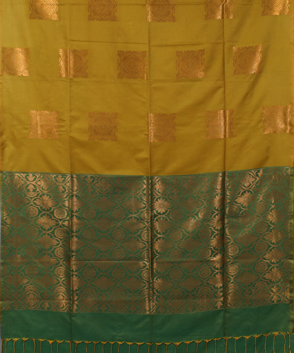 Olive green handwoven Karnataka soft silk saree