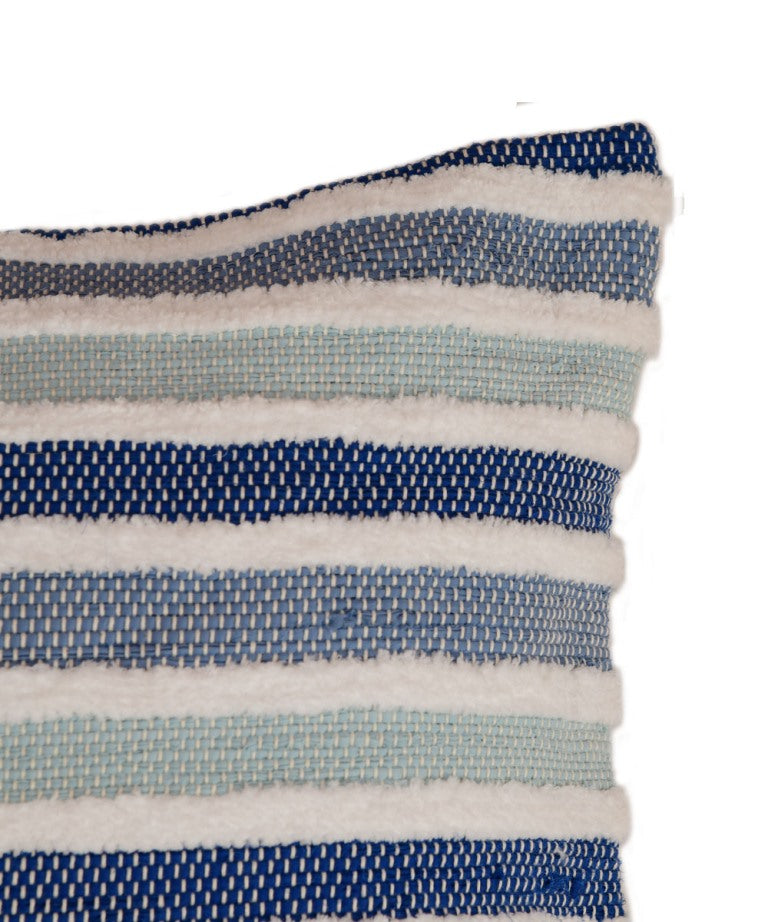 Blue white stripes handwoven cotton cushion cover