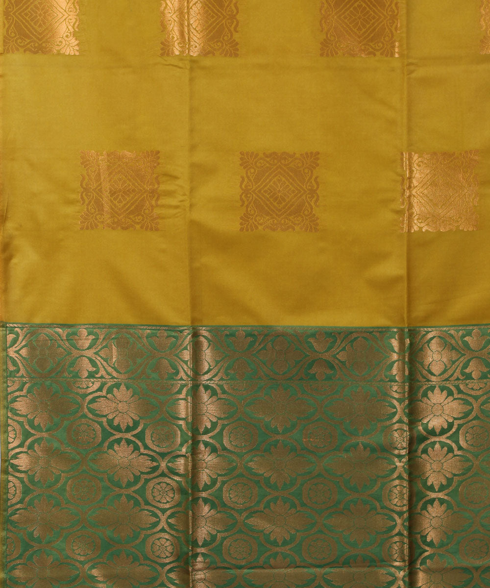 Olive green handwoven Karnataka soft silk saree